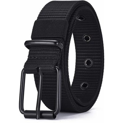 Ceinture en Nylon pour Homme Ceinture en Toile Poreuse à Boucle à Ardillon Ceinture de Sport d'Extérieur Ceinture Tendance pour Femme avec Ceinture pour Jeans pour Hommes Femmes 118cm noir