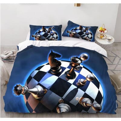 Internationale schaak dekbedovertrekset zwart wit rooster dambord dekbedovertrek wedstrijd spel voor kinderen tieners beddengoedset EU Single135x200cm