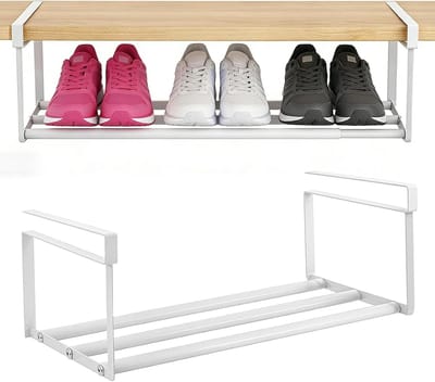 Uitbreidbare schoenenorganiser voor kasten 45-70 cm van metaal met montagemateriaal voor keuken en badkamer, ideaal voor schoenen en accessoires