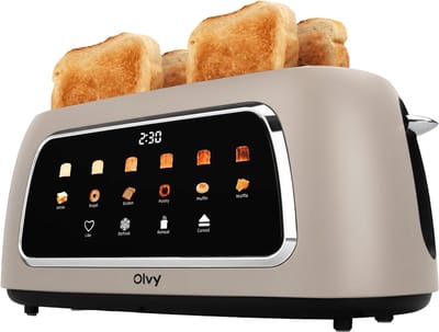 Olvy Broodrooster XL - Lange Sleuven - Timerfunctie - LCD Display - Kruimellade - Toaster - 1500W - Ontdooien & Opwarmen - Beige