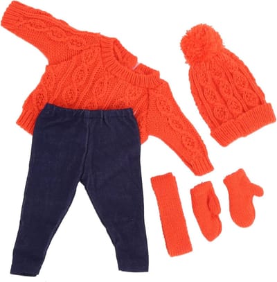 Doll Sweaters Pants Hat Scarf Glove Set, Healthy and Safe Doll Accessories for 18" Baby Doll, Suitable for Parenting Activities (Q18-789 Orange Sweater Shafu Doll of 43cm)