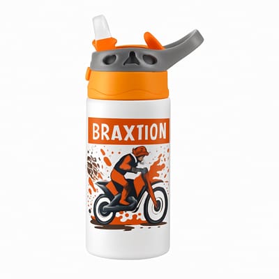 Stoere Grunge Zwart-Wit Drinkfles – Stijlvolle Waterfles voor Creatievelingen en Artistieke Liefhebbers - Waterfles voor kinderen (wit/oranje)