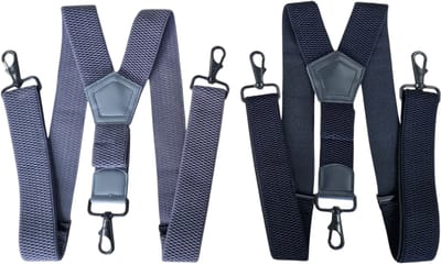 Duo Pack Bretels Zwart-Grijs Met 3 stevige Karabijnhaken Voor om de lus Van je broek