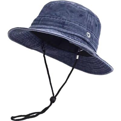 Draagbare Gewassen Katoenen Bucket Hat Anti-UV Ademende Cowboyhoed Zonbescherming Retro Vissersmuts Kamperen Wandelen marineblauwe kleur
