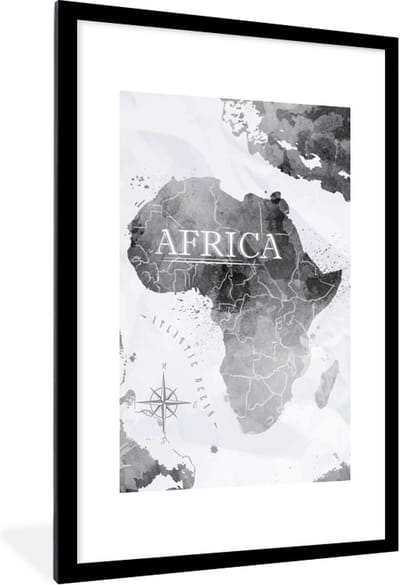 Poster in lijst - Fotolijst 60x90 cm - Posters - Wereldkaart - Afrika - Verf - Posterlijst zwart - Decoratie - Wanddecoratie woonkamer - Muurdecoratie slaapkamer