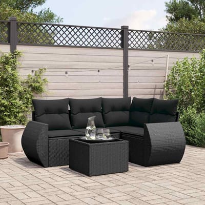 vidaXL - 5-delige - Loungeset - met - kussens - poly - rattan - zwart