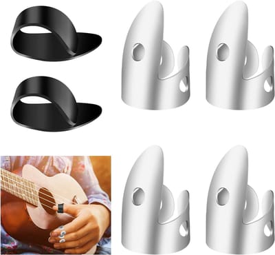 Set van 6 Stalen Guitar Finger Picks, Inclusief Roestvrijstalen en Plastic Duimpicks, Verstelbare Banjo Picks voor Gitaar, Bas en Ukulele