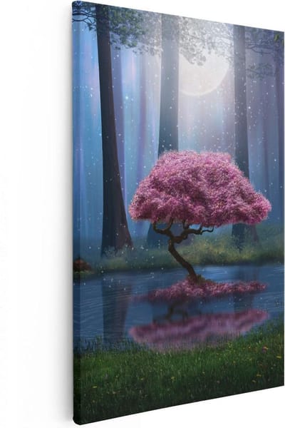 Artaza Canvas Schilderij Bos - 20x30 cm - Klein - Wanddecoratie Bloesemboom - Muurdecoratie Botanisch - Schilderijen Op Canvas