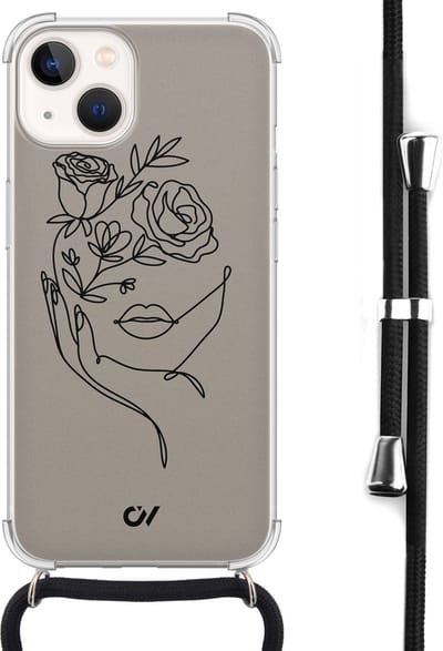 Casevibes - Telefoonhoesje met koord - Geschikt voor Apple iPhone 13 - Oneline Face Flower - Bruin -