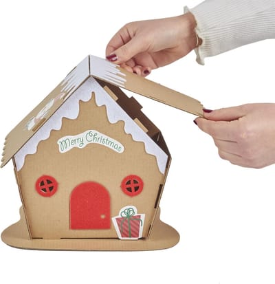 Zelf Je Kersthuisje Maken - 30 x 30 x 28 cm - Inclusief Stickers en Stiften - DIY Kerstdecoratie - Kersthuisje Knutselpakket - Kersthuisjes Bouwen - Creatief Kerstknutselen - Kersthuisje Maken Kit - Bruin