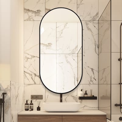 MIVRAY Boogspiegel – 60 x 120 cm – Zwart Aluminium en Glas – Wandmontage Verticaal of Horizontaal