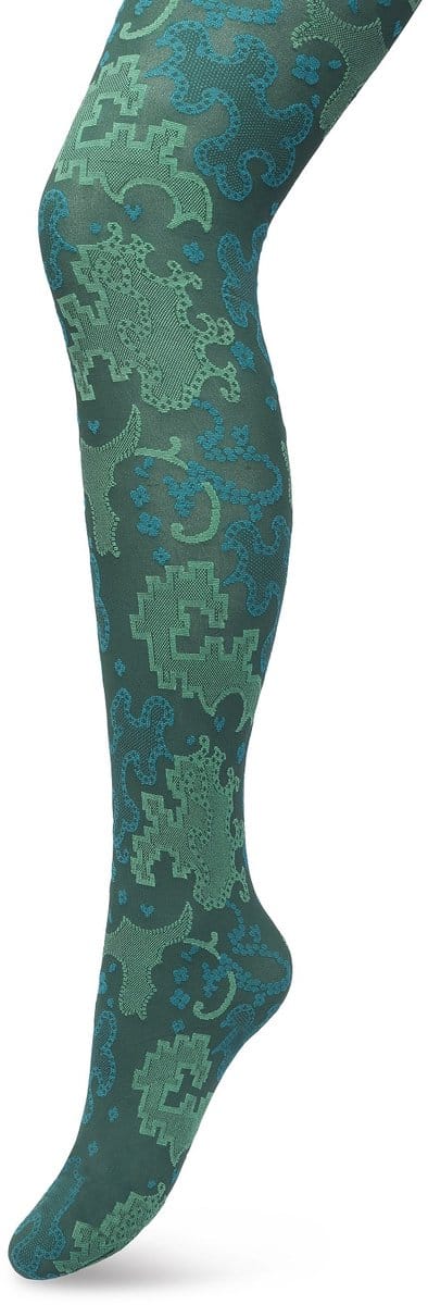 Bonnie Doon Grafische Panty 60 Denier Donker Groen Dames maat S/M - Grafische Print - Gladde Naden - Maximaal Draagcomfort - Ornament Tights - Chique Panty - Feestelijk - Donkergroen - Trekking Green - BP221909.380