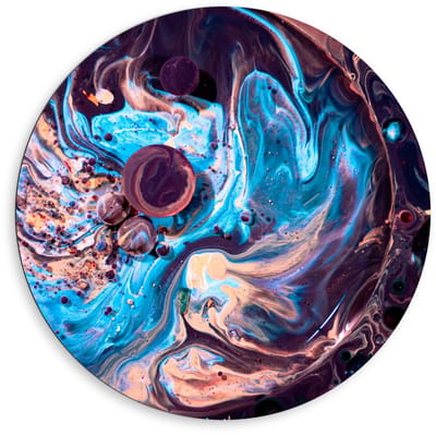 Dibond Wandcirkel - Paars/Blauwe Verfvlekken - 80x80cm Foto op Aluminium Wandcirkel (met ophangsysteem)