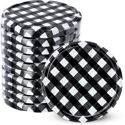 KADAX Schroefdeksel met diameter van 82 mm, metalen twist-off-deksel, reservedeksel voor inmaakpotten en weckpotten, deksel met 6 inkepingen (10 stuks, zwart geruit)