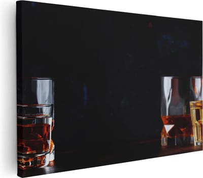 Artaza Canvas Schilderij Stilleven - 30x20 cm - Klein - Muurdecoratie Whisky - Wanddecoratie Woonkamer - Kamer Accessoires