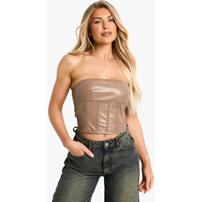 boohoo Dames Pu Naad Detail Bandeautop | Taupe | Maat: 38