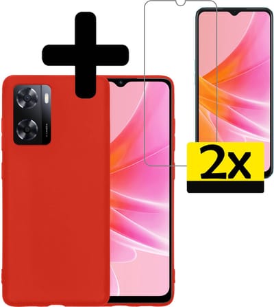 Hoesje - Met 2x Screenprotector - Geschikt voor OPPO A57 - Sterk & Shockproof - Back Cover - Siliconen Case - Telefoon Hoes - Telefoonhoesjes - Rood