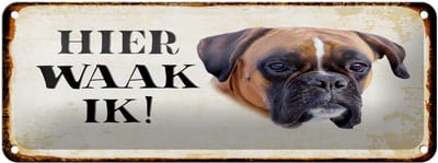 Tinnen bord 27x10 cm nederlands Hier Waak ik Boxer decoratie