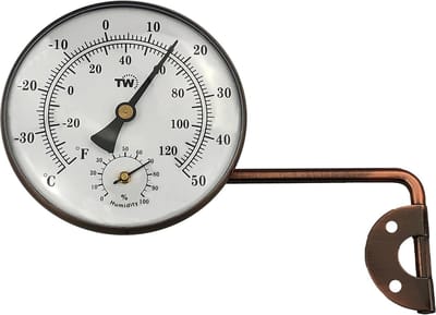 Outdoor Thermometer Hygrometer With Stylish Dial Design - Suitable For Outdoor Temperature And Humidity Measurement - Wall Greenhouse Garage Swinging Arm For Easy Reading