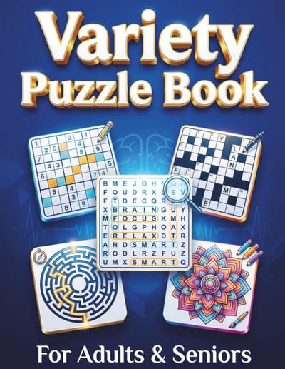 Grote Puzzelboek voor Volwassenen en Senioren: Sudoku, Kruiswoordraadsel, Zoekwoord, Doolhof en Kleurplaten