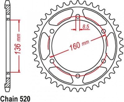 Achtertandwiel Sifam voor motor Aprilia 650 Pegaso 2001 tot 2004 46 tanden P520