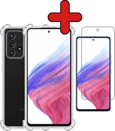 Hoesje - Met Screenprotector - Geschikt voor Samsung Galaxy A53 - Sterk & Shockproof - Back Cover - Siliconen Case - Telefoon Hoes - Shock Proof - Telefoonhoes - Transparant