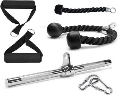 Fitness Kabel Accessoires - Krachtstation Set - Thuis Trainen - Duurzame Staalconstructie - 5 Delig - Zilver