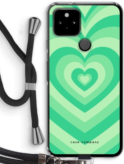 Case Company® - Hoesje met koord geschikt voor Google Pixel 5 hoesje met Koord - Hart Groen - Telefoonhoesje met Zwart Koord - Bescherming aan alle Kanten en Over de Schermrand