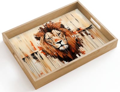 Dienblad hout 40x30 cm - Schootdienblad - Leeuwenkop - Lijnen - Crème - Borrelplank rechthoek - Plateau dienbladen