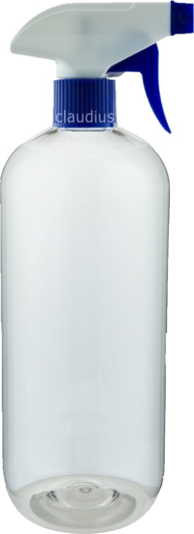 Lege Plastic Fles 1 liter PET transparant - met blauwe spraykop - set van 10 stuks - navulbaar - leeg