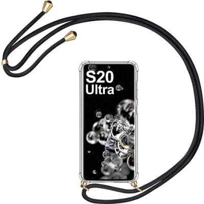 Telefoonhoesje Geschikt voor: Samsung Galaxy S20 Ultra met koord - Kettinghoesje - Anti Shock - Transparant TPU - Draagriem voor Schouder / Nek - Schouder tas - ZT Accessoires