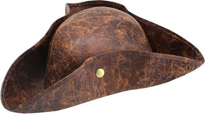 Piratenhoed voor Volwassenen van Leer - Driepunts Hoed in Koloniale Stijl voor Piraten Thema Feesten, Cosplay en Halloween - Bruin, One Size