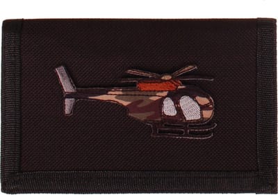 Klittenbandportemonnee Zwart 12x9cm - Applicatie Legerhelikopter camouflage 7x4cm