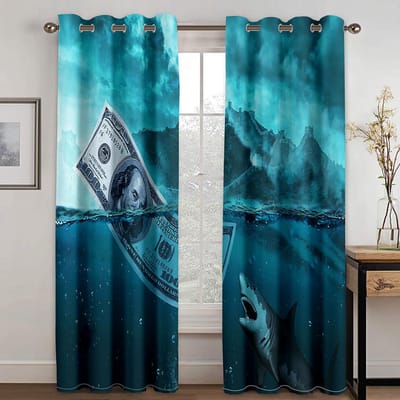 Geld Gouden Munt US Dollars 100$ Raambekleding Gordijnen Jaloezieën voor Kinderkamer Woonkamer Keukendeur Woondecoratie 2 Stuks 100W130H(CM)40x51in&Grommet Top