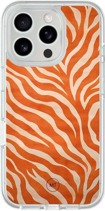 Hybride hoesje geschikt voor iPhone 16 Pro - Zebra oranje - Extra bescherming - Luxe beschermhoes - TPU case - Transparant, Oranje - Mooie Telefoonhoesjes