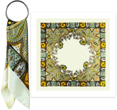 Dames Haarsjaal - Neksjaal - Vierkant 90x90 cm - Feestelijke sjaal - Gebloemde sjaal-Beige