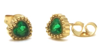 Oorbellen - Oorknopjes - Hart Groen - Studs - RVS - 8mm - Goudkleurig – valentijn – cadeau