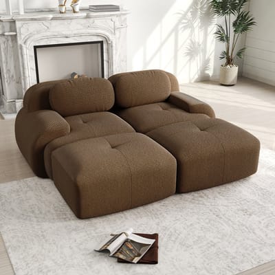 DESMIU U-Bank 388 x 178 x 75 Cm - Modulair Zonder Montage Met 32D Schuim En Brede Armleuningen - Voor Woonkamer En Slaapkamer - Corduroy Zwart