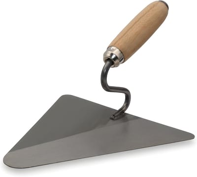 Metselkelle Driehoekig - Pleisterkelle S-Hals - Precisie Werk - Gehard Staal Conisch - 220x215mm - Houten Handgreep