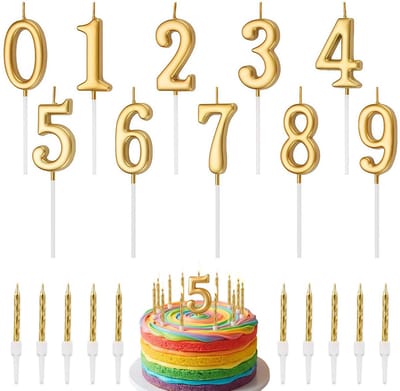 20-delige set verjaardagskaarsen, gouden cijfers, spiraal, 10 stuks en 0-9 taartkaarsen in cijfervorm, decoratie voor feest, verjaardag, kinderen, volwassenen, Happy Birthday