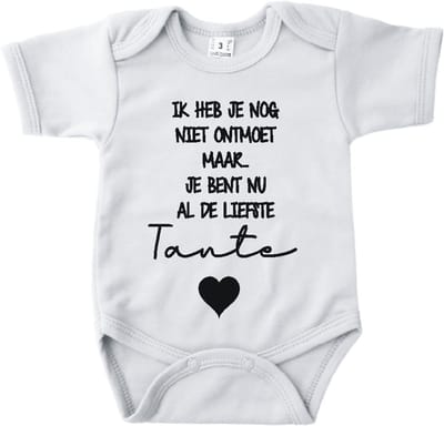 Baby romper met tekst zwangerschap aankondiging | Ik heb je nog niet ontmoet maar je bent nu al de liefste Tante | Wit | korte mouw | maat 56 cadeautje zwangerschap aankondiging bekendmaking | Cadeautje 100% katoen.