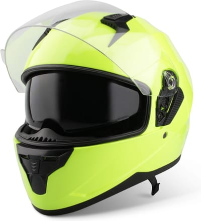 VINZ Kennet Integraalhelm met Zonnevizier - Fluor Geel - Scooterhelm & Motorhelm & Brommerhelm - Heren & Dames - XS