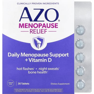 AZO, Verlichting van Menopauzesymptomen, Dagelijkse Verlichting van Menopauzesymptomen + Vitamine D, 30 Tabletten