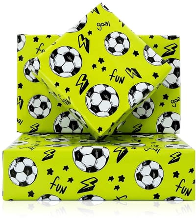 MTTProducts - Voetbal Cadeaupapier - Sportthema - Luxe verpakking - Groen - Verjaardag - Voor mannen en jongens - 4 vellen