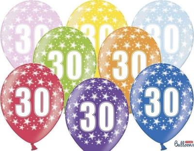 Ballonnen 30cm, 30th Birthday, Metallic Mix (1 zakje met 6 stuks)