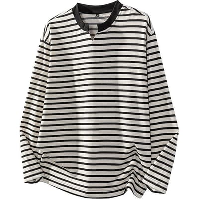 Retro V-hals Lange Mouwen T-shirt Heren Ontwerpgevoel Japans Veelzijdig Los Top Shirt M