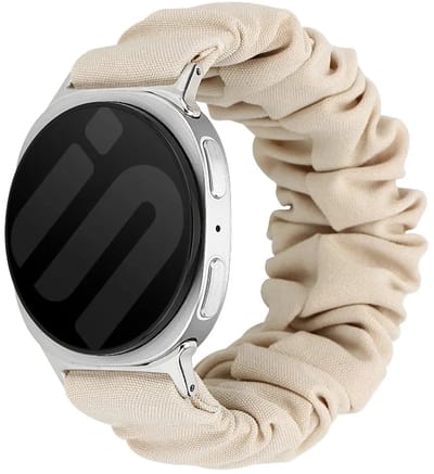 Strap-it Scrunchie Nylon bandje geschikt voor Samsung Galaxy Watch 9 (40/44mm) / Watch 8 (40/44mm) / 8 Classic (46mm) – Comfortabel, Zacht, Verstelbaar – Sterrenlicht