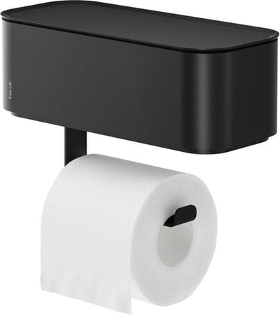 Tiger 2-Store - WC rolhouder - Toiletrolhouder met opbergbakje vochtige doekjes - Zonder boren - Boren of lijmen - Zwart