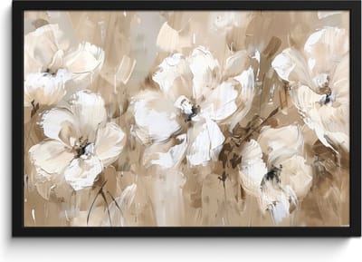 Poster in lijst - Fotolijst 60x40 cm - Posters - Bloemen - Beige - Abstract - Modern - Posterlijst zwart - Decoratie - Wanddecoratie woonkamer - Muurdecoratie slaapkamer