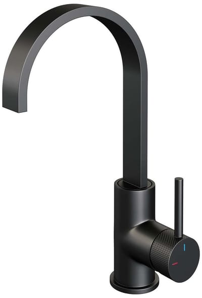 Brauer Black Carving Hoge Opbouw Wastafelmengkraan met Draaibare Platte Uitloop Model A Mat Zwart